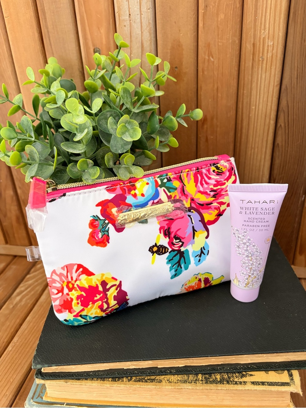 Betsey Johnson Floral Cosmetic Pouch + Tahari White Sage Lavender Travel Lotion